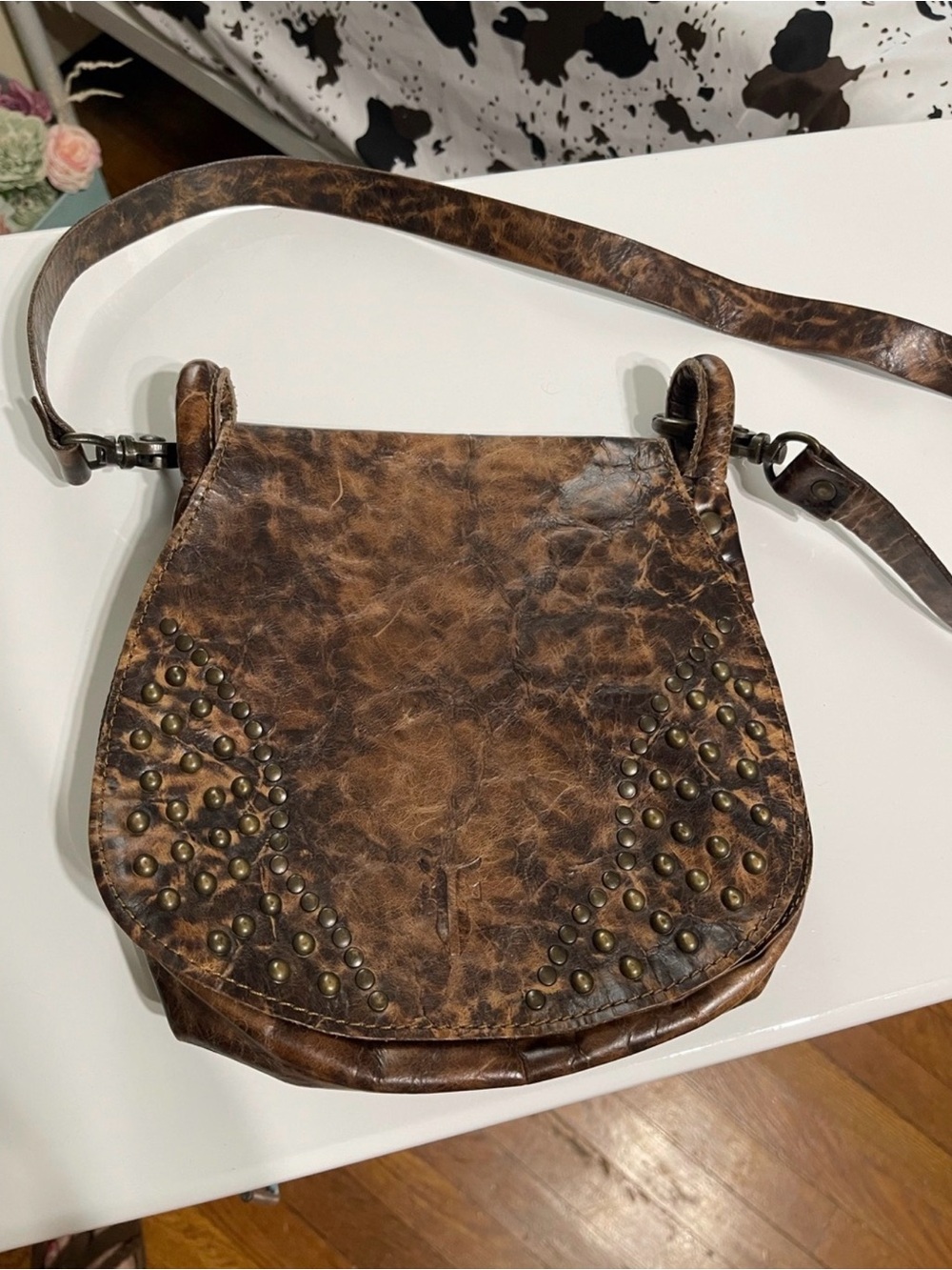 Frye Women’s Brown Studded Leather Crossbody Bag